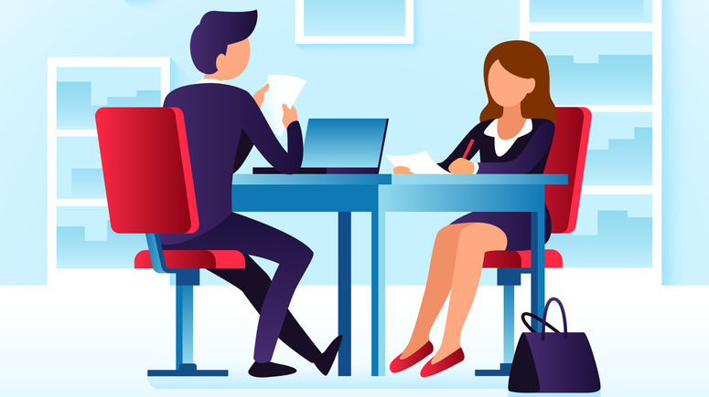Ilustração de entrevista de emprego